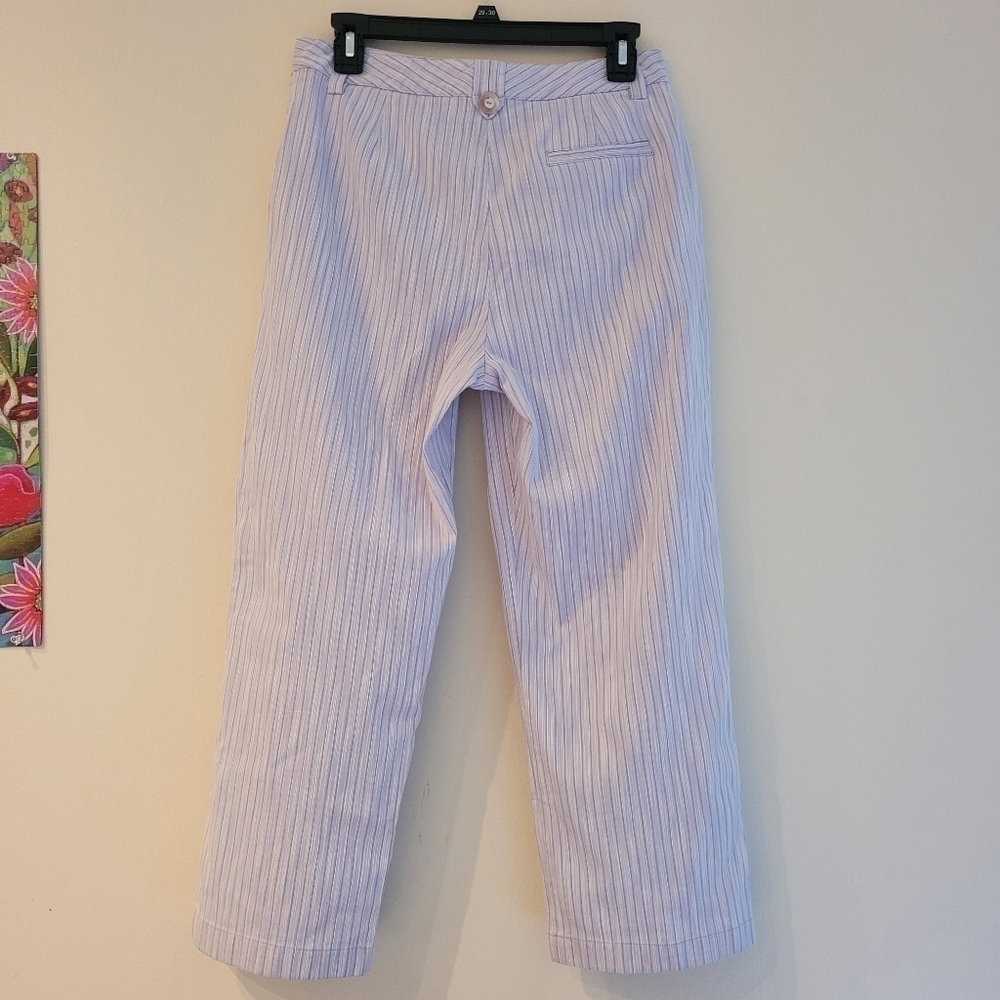 St. John Wide Leg Cropped Trousers White and Lilac Striped Pants Size 8 - Picture 2 of 12